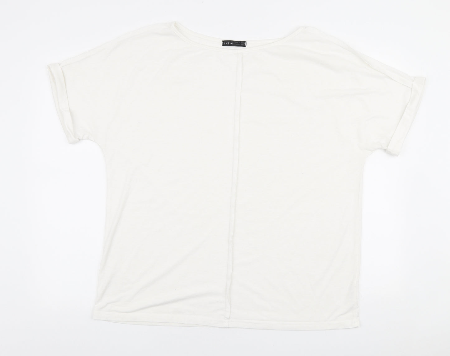 SheIn Womens White Polyester Basic T-Shirt Size XL Round Neck