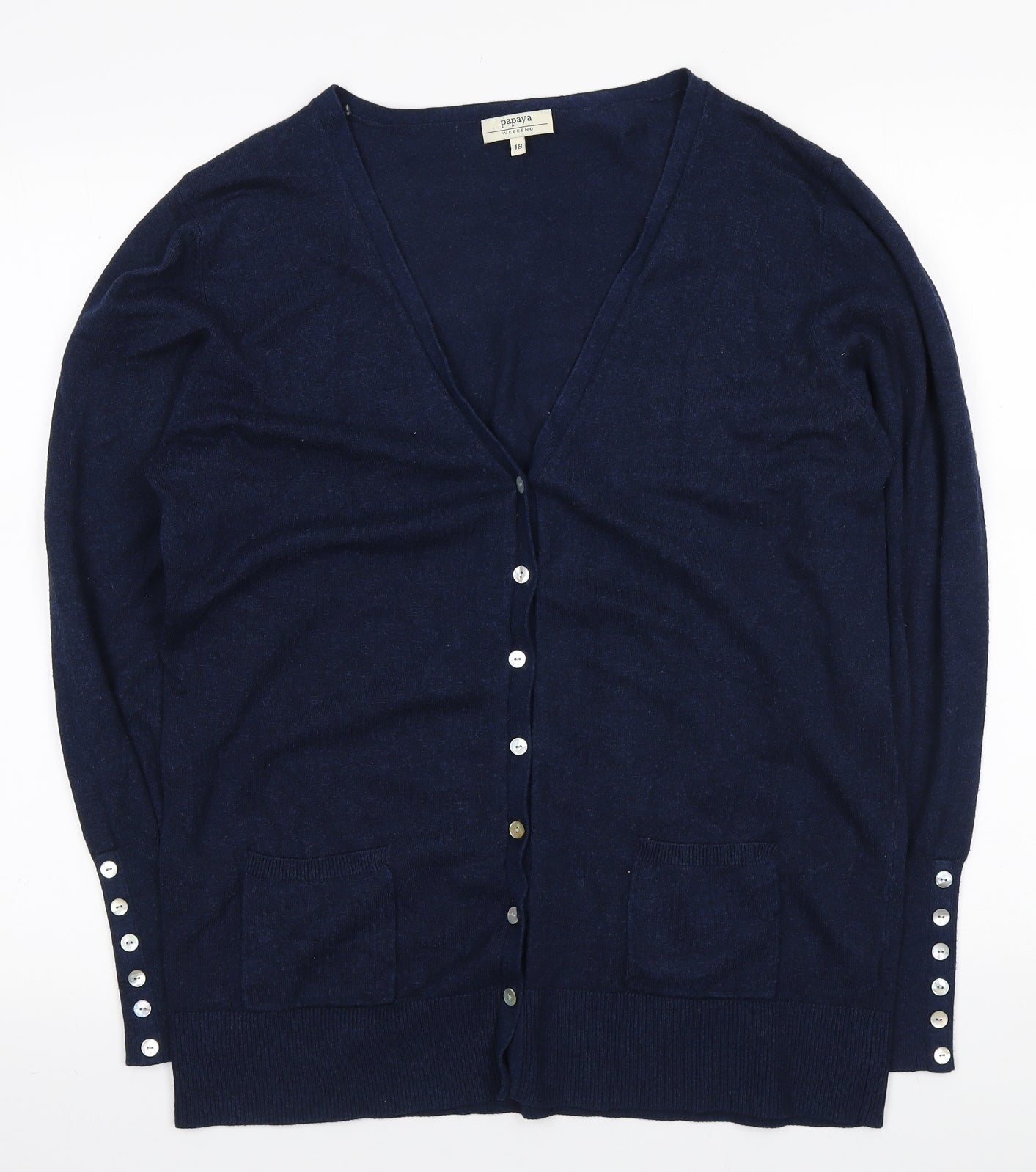 Papaya Womens Blue V-Neck Viscose Cardigan Jumper Size 18