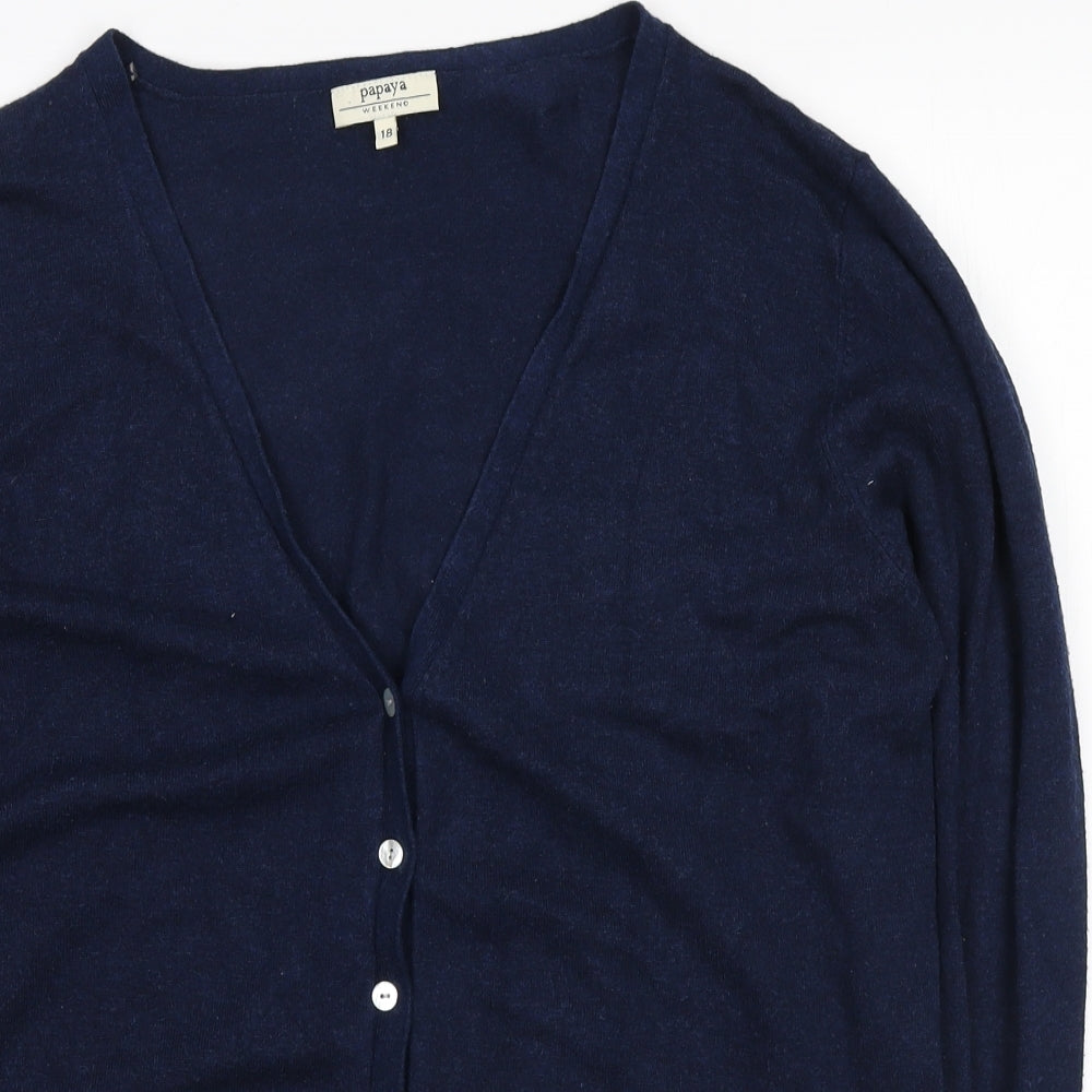 Papaya Womens Blue V-Neck Viscose Cardigan Jumper Size 18