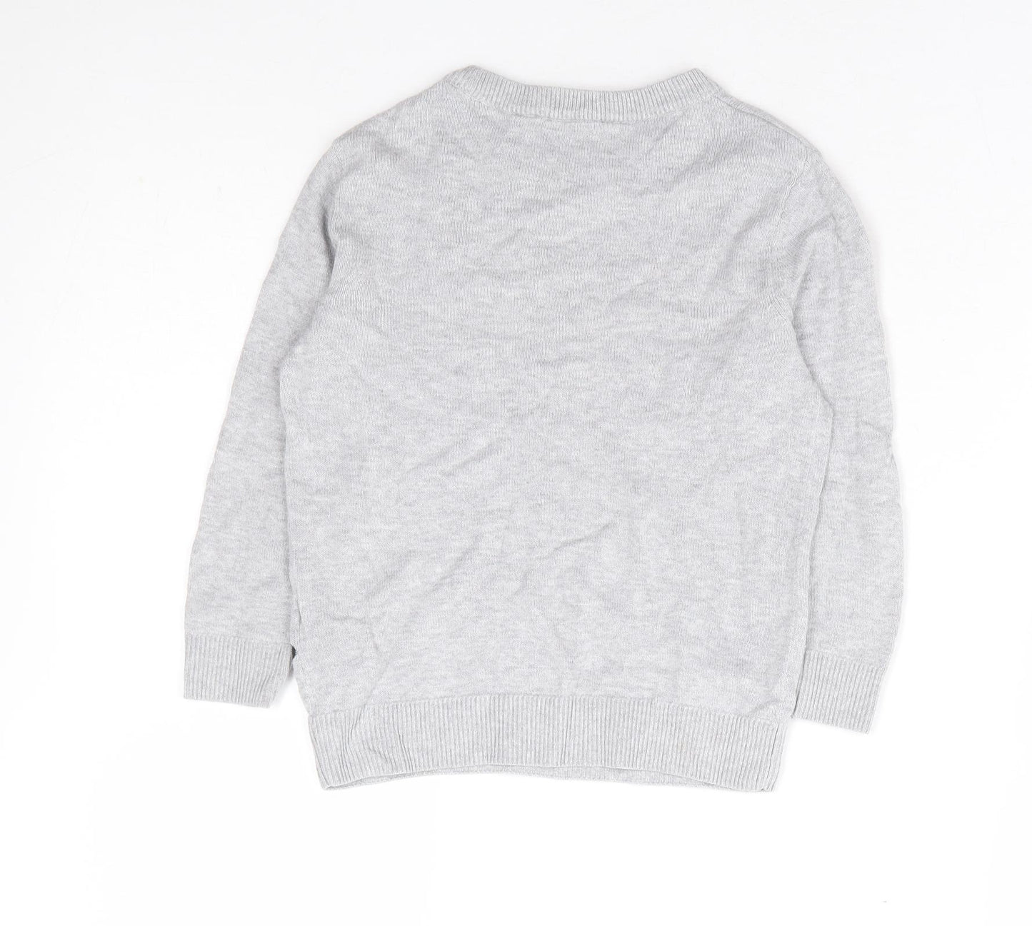 H&M Boys Grey Round Neck 100% Cotton Pullover Jumper Size 3-4 Years Pullover - Dinosaur