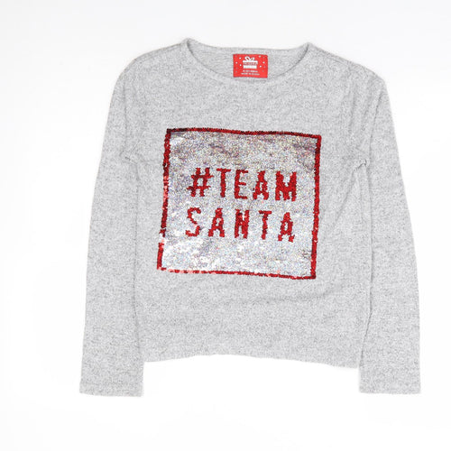 Primark Girls Grey Polyester Jersey T-Shirt Size 12-13 Years Round Neck Pullover - #teamsanta