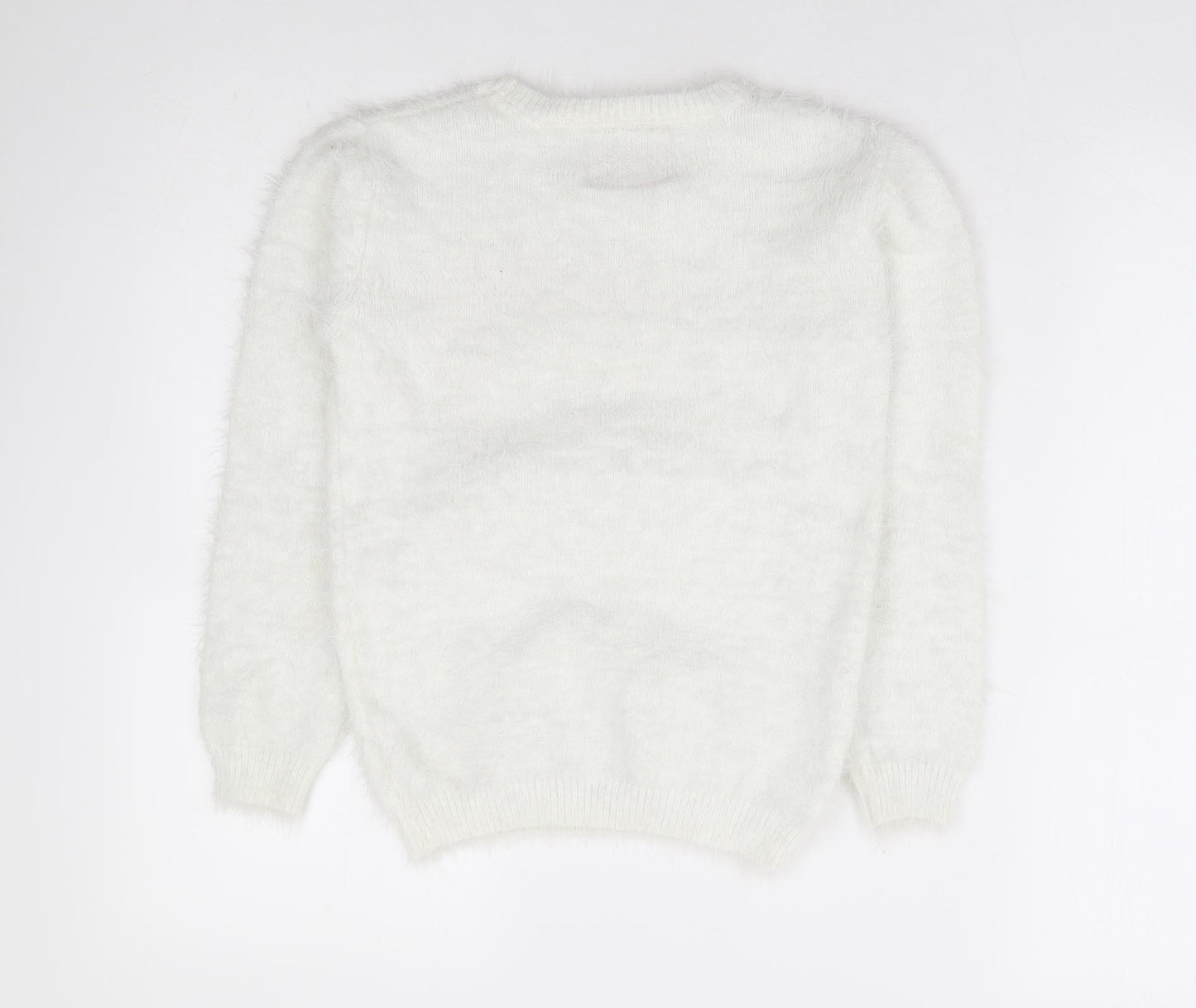 Primark Girls White Round Neck Nylon Pullover Jumper Size 10-11 Years Pullover - Christmas Pug
