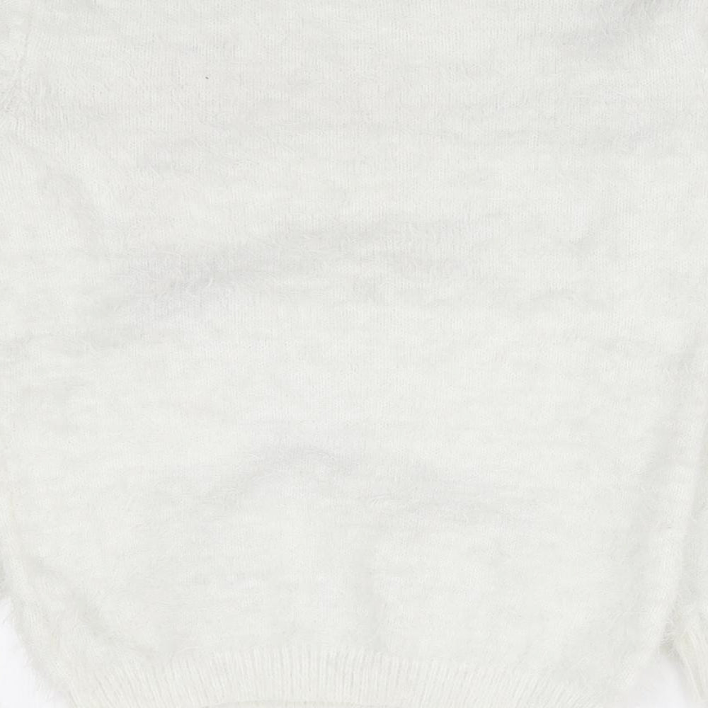 Primark Girls White Round Neck Nylon Pullover Jumper Size 10-11 Years Pullover - Christmas Pug