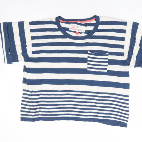 Olive and Olivia Womens Blue Round Neck Striped 100% Cotton Pullover Jumper Size XL