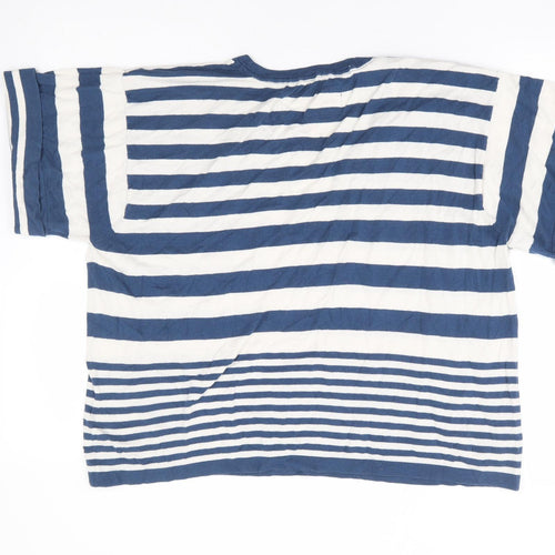 Olive and Olivia Womens Blue Round Neck Striped 100% Cotton Pullover Jumper Size XL