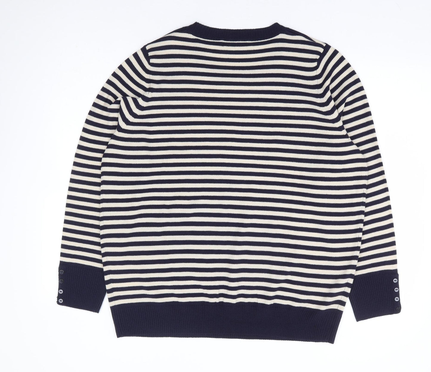 Marks and Spencer Womens Blue Round Neck Striped Acrylic Pullover Jumper Size 20