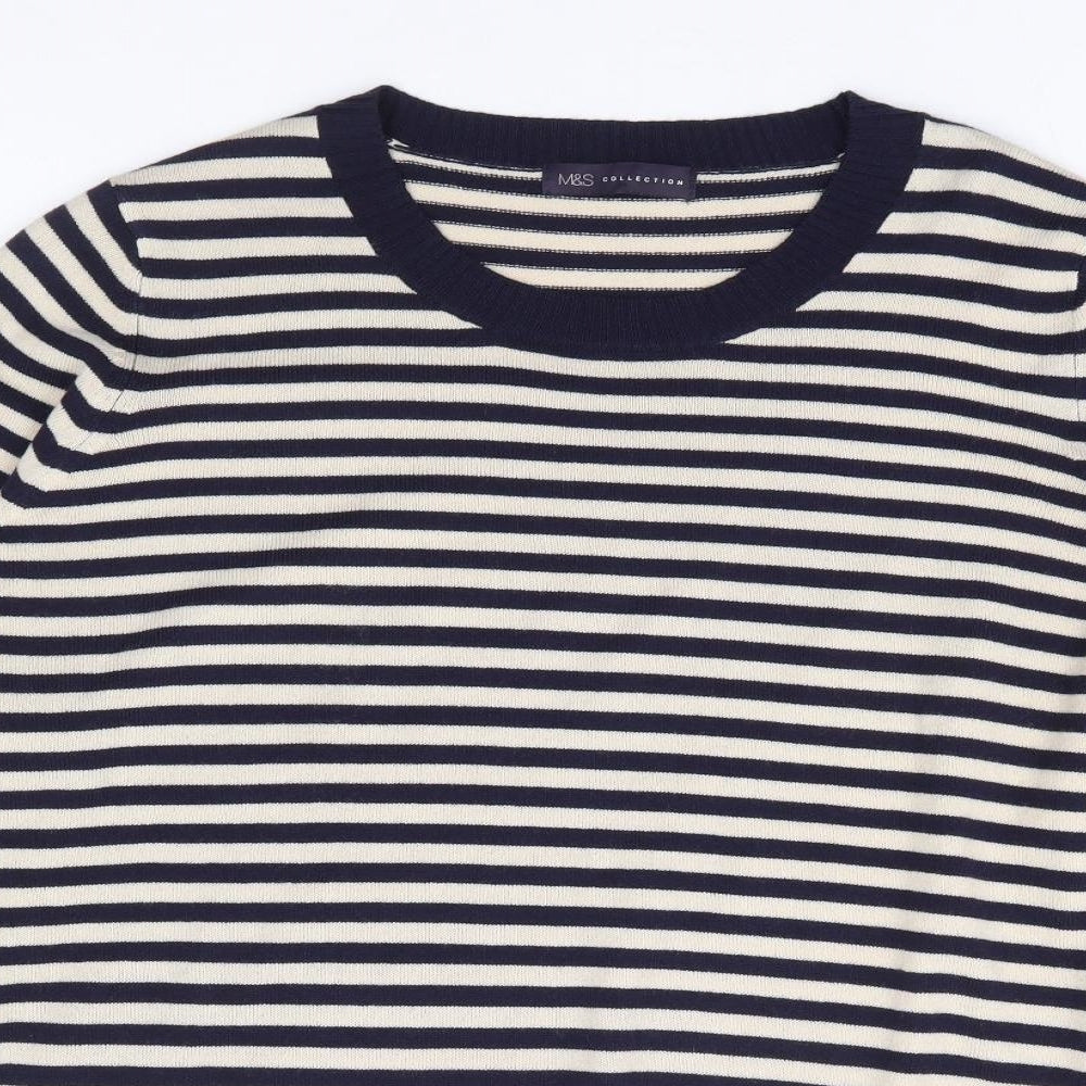 Marks and Spencer Womens Blue Round Neck Striped Acrylic Pullover Jumper Size 20