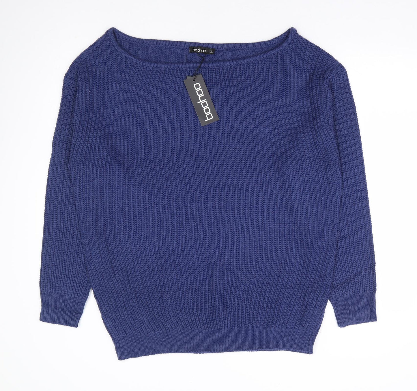 Boohoo Womens Blue Boat Neck Acrylic Pullover Jumper Size XL