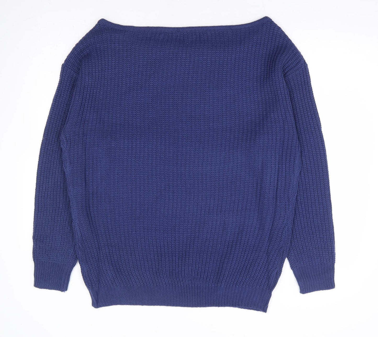 Boohoo Womens Blue Boat Neck Acrylic Pullover Jumper Size XL