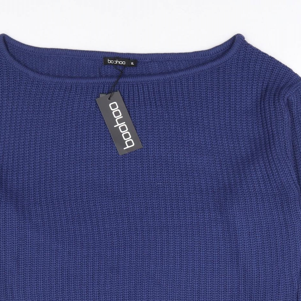 Boohoo Womens Blue Boat Neck Acrylic Pullover Jumper Size XL