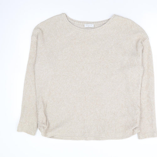 Papaya Womens Beige Round Neck Polyester Pullover Jumper Size M - Ruched Sides