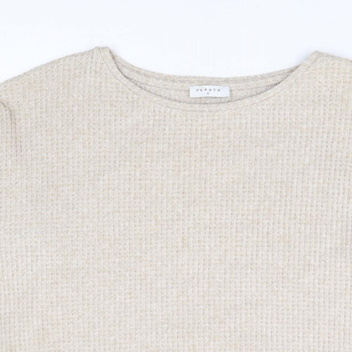 Papaya Womens Beige Round Neck Polyester Pullover Jumper Size M - Ruched Sides