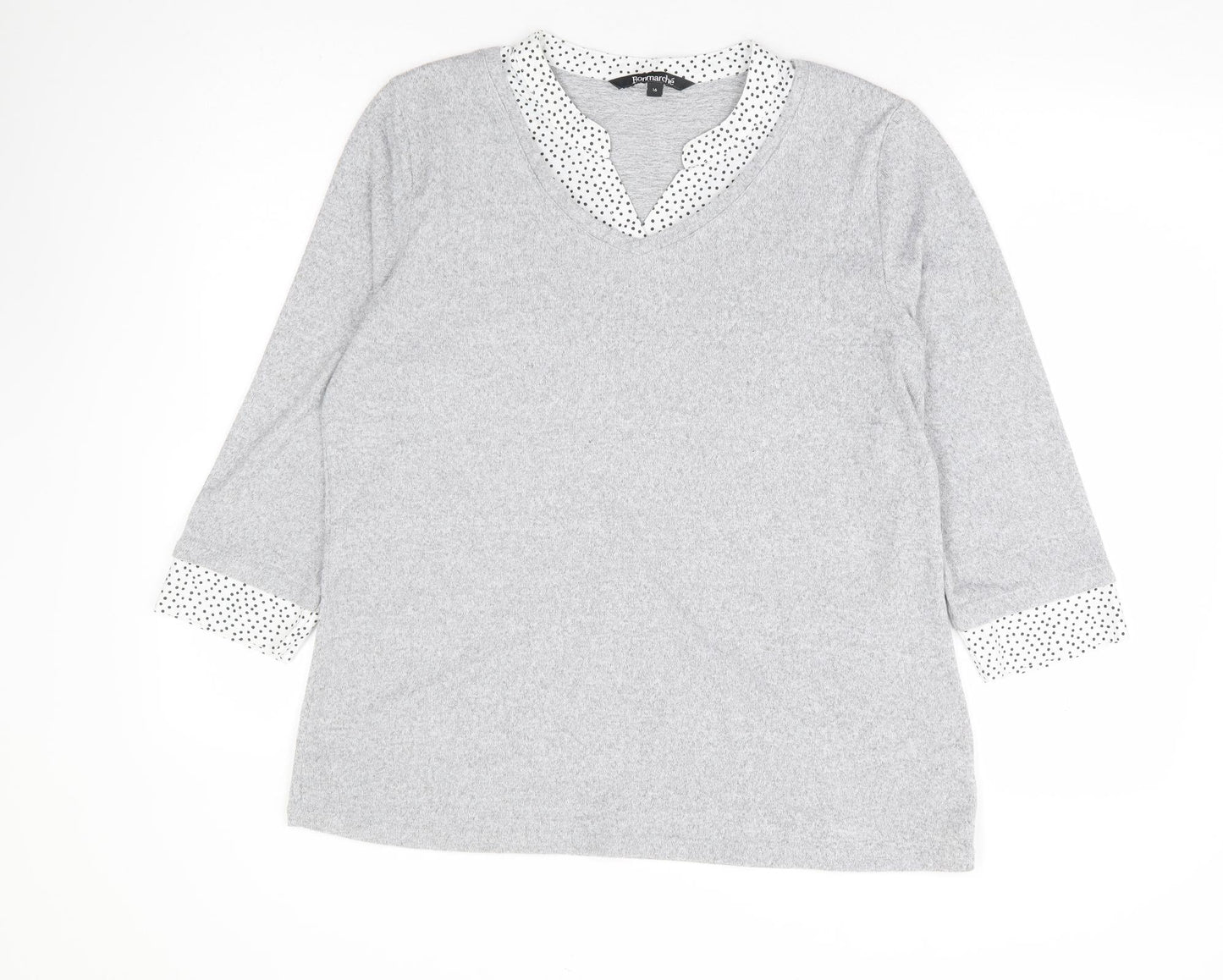 Bonmarché Womens Grey Polka Dot Polyester Jersey Blouse Size 16 V-Neck