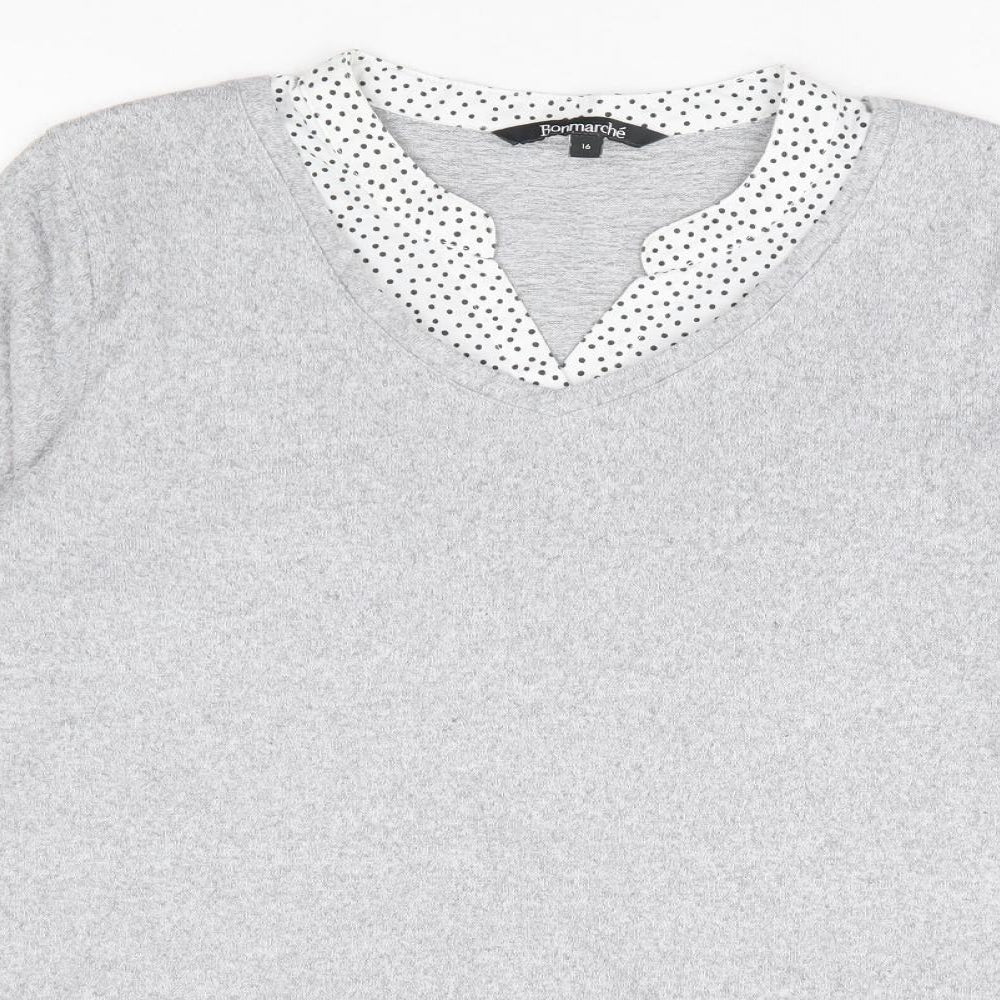 Bonmarché Womens Grey Polka Dot Polyester Jersey Blouse Size 16 V-Neck