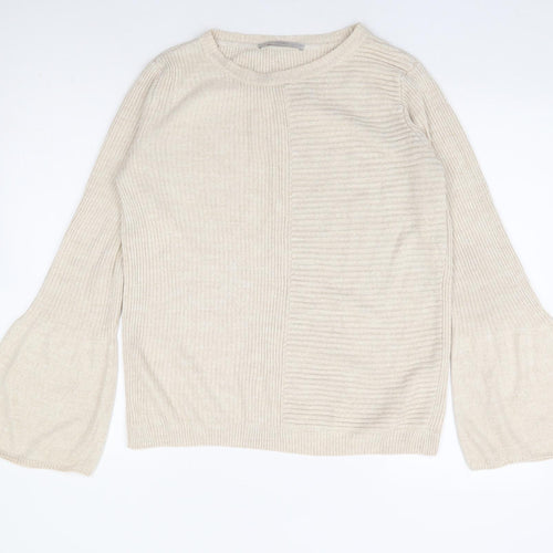 George Womens Beige Round Neck Acrylic Pullover Jumper Size 12 - Bell Sleeve