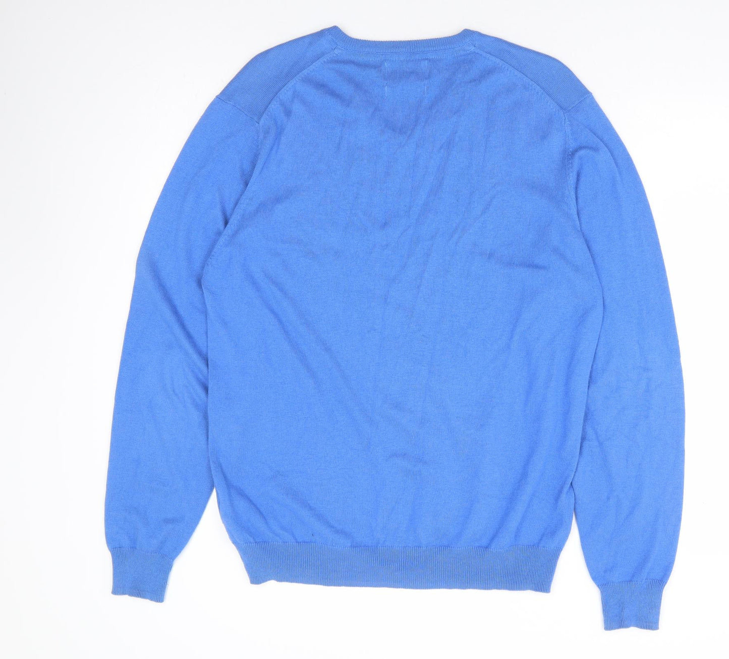Marks and Spencer Mens Blue V-Neck Cotton Pullover Jumper Size M
