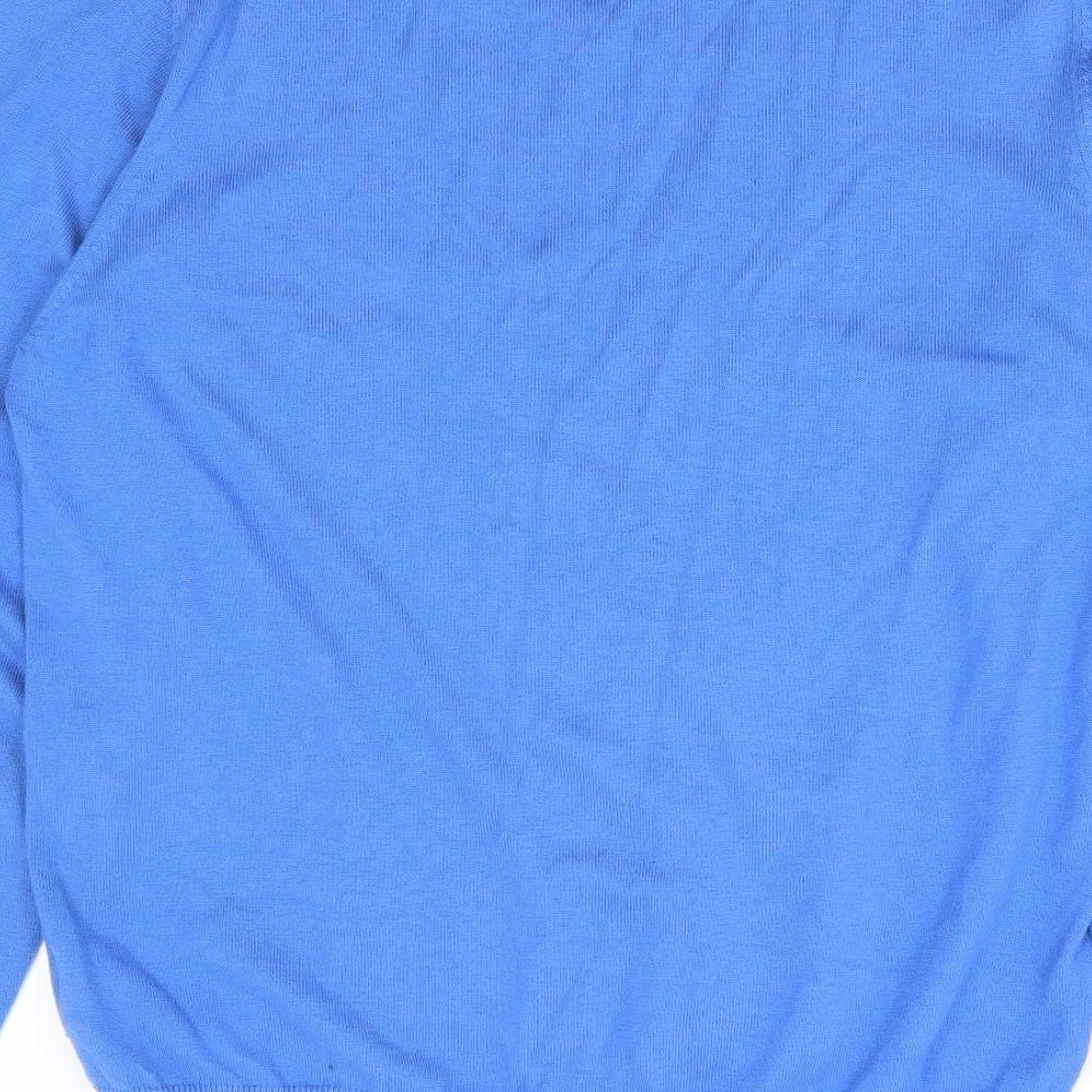 Marks and Spencer Mens Blue V-Neck Cotton Pullover Jumper Size M