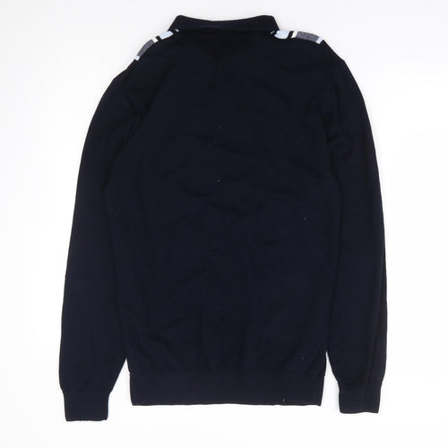 NEXT Mens Blue Collared Striped Cotton Pullover Jumper Size L