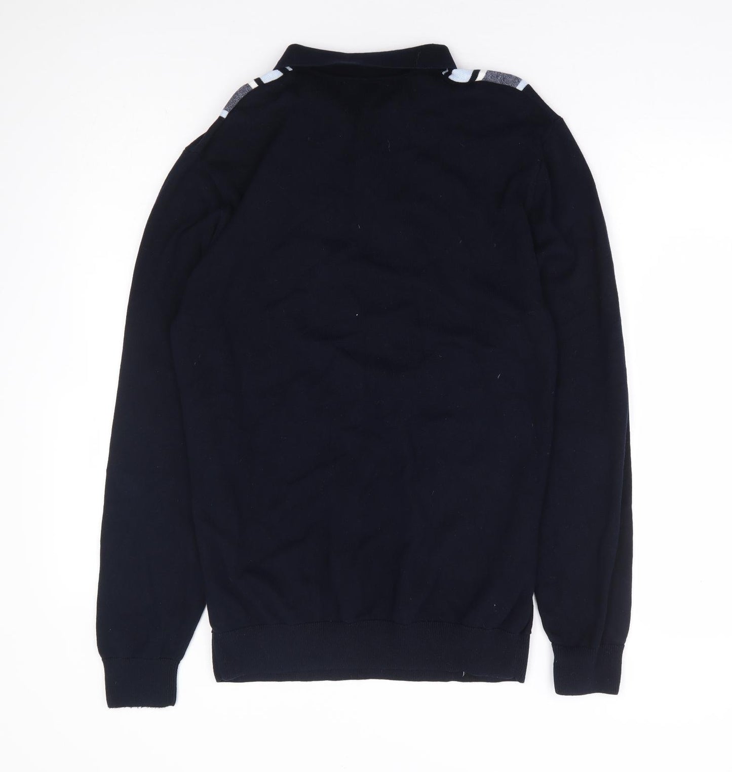 NEXT Mens Blue Collared Striped Cotton Pullover Jumper Size L