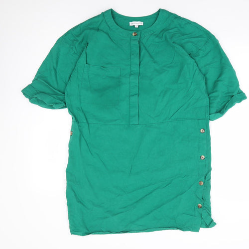 Warehouse Womens Green Viscose Shift Size 12 Round Neck Button