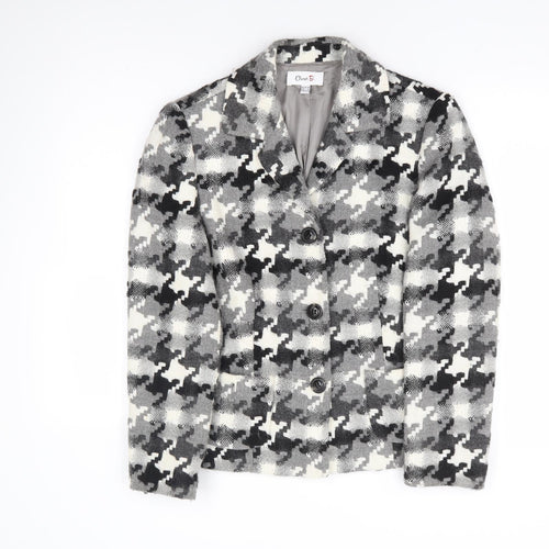 Oscar B Womens Black Geometric Jacket Blazer Size 14 Button
