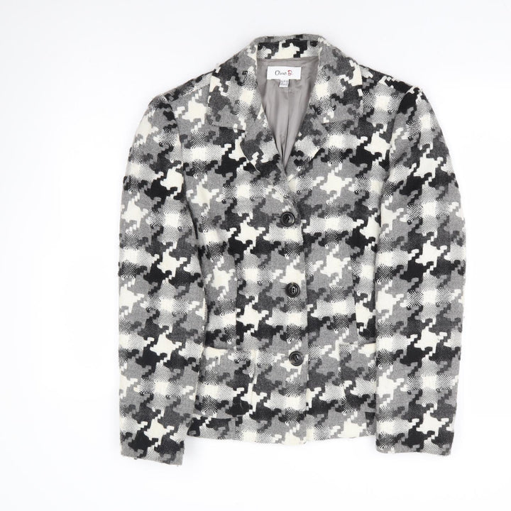Oscar B Womens Black Geometric Jacket Blazer Size 14 Button