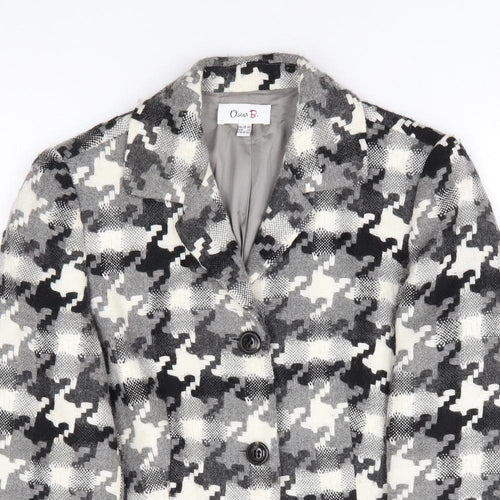 Oscar B Womens Black Geometric Jacket Blazer Size 14 Button