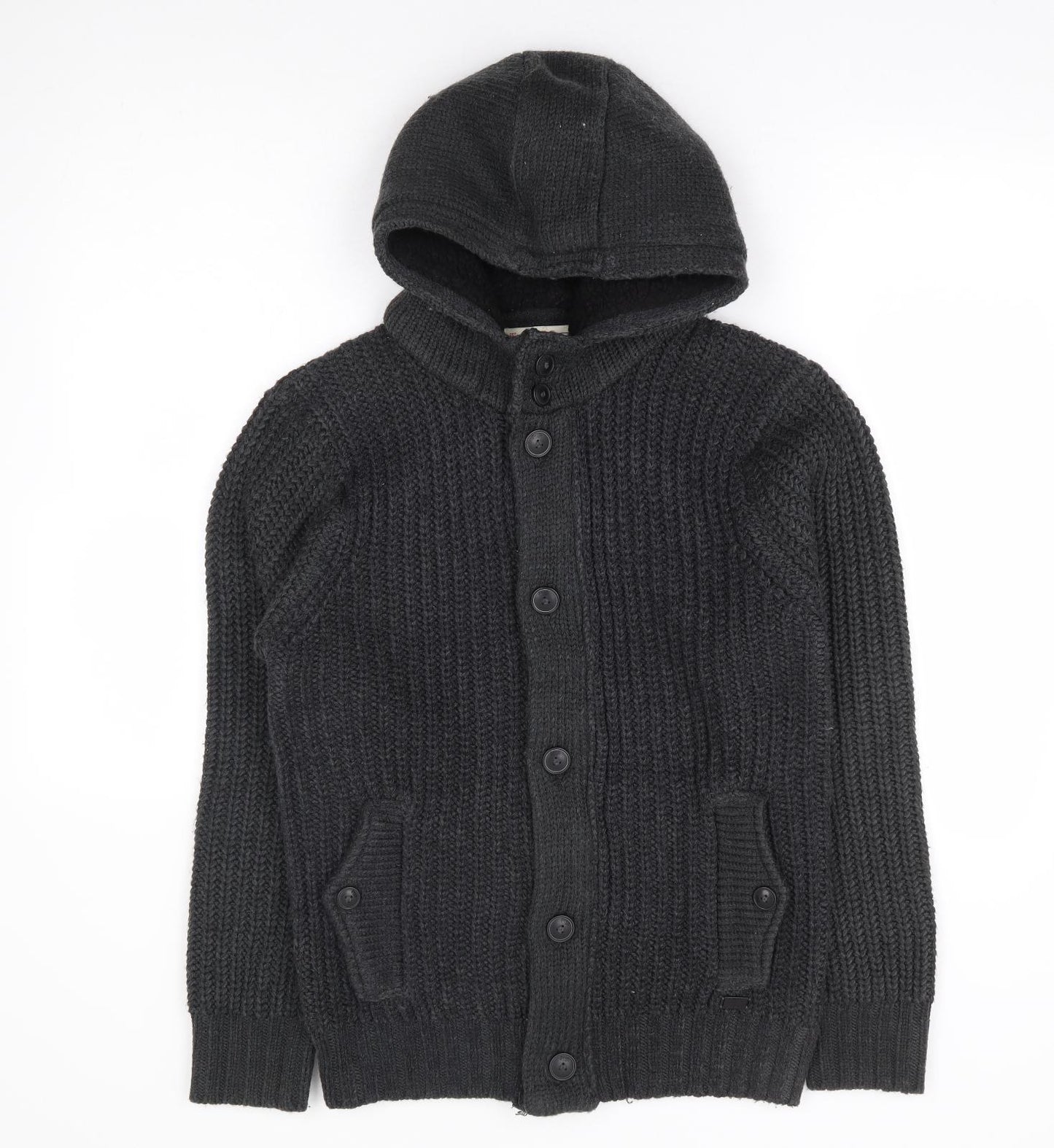 NEXT Mens Grey Crew Neck Acrylic Cardigan Jumper Size S