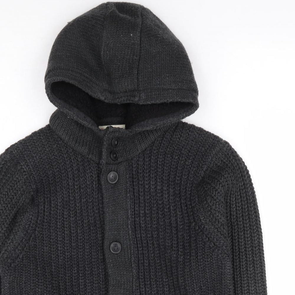 NEXT Mens Grey Crew Neck Acrylic Cardigan Jumper Size S