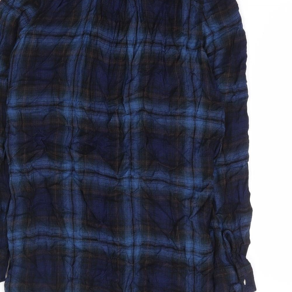 River Island Womens Blue Plaid Viscose Shirt Dress Size 8 Collared Snap