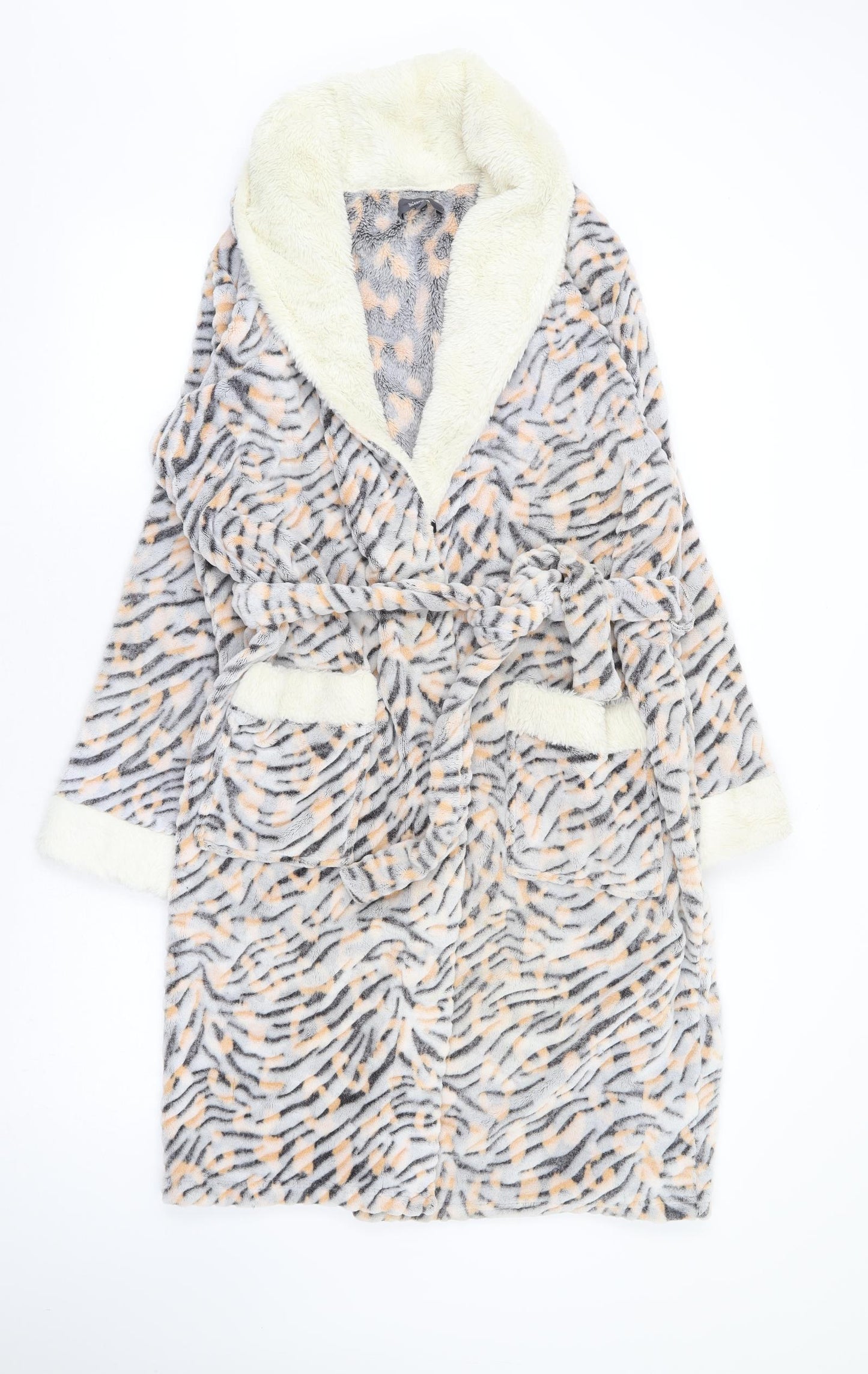 Studio Womens Grey Animal Print Polyester Top Robe Size 12 Tie - Tiger Print