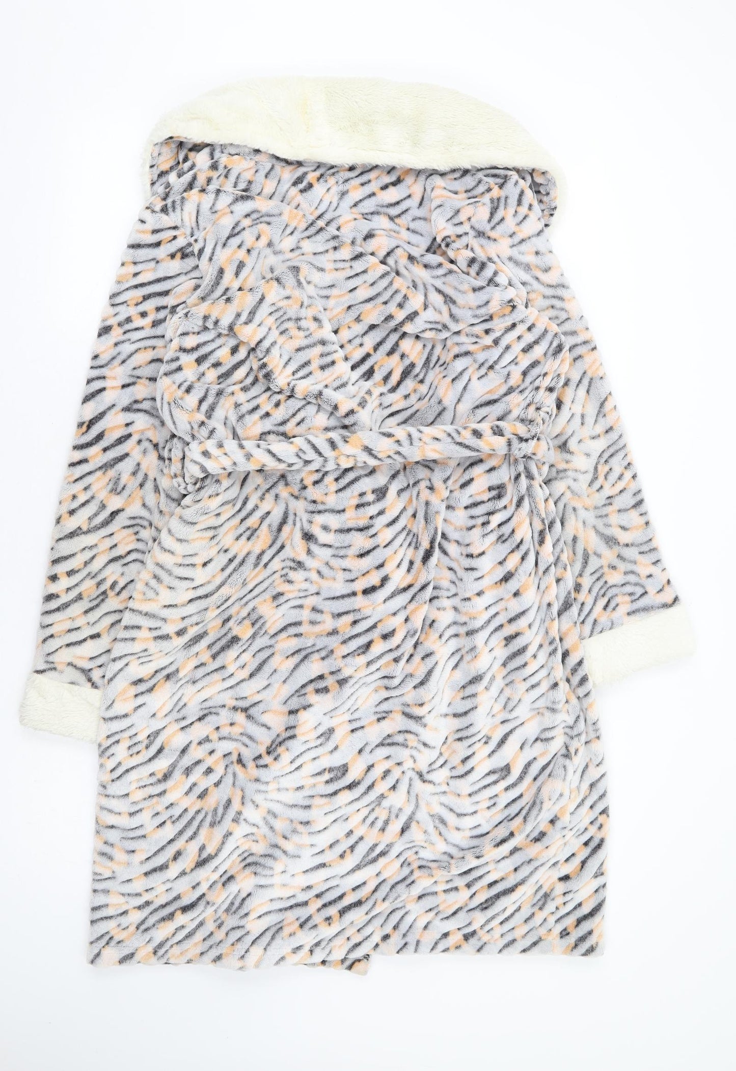 Studio Womens Grey Animal Print Polyester Top Robe Size 12 Tie - Tiger Print