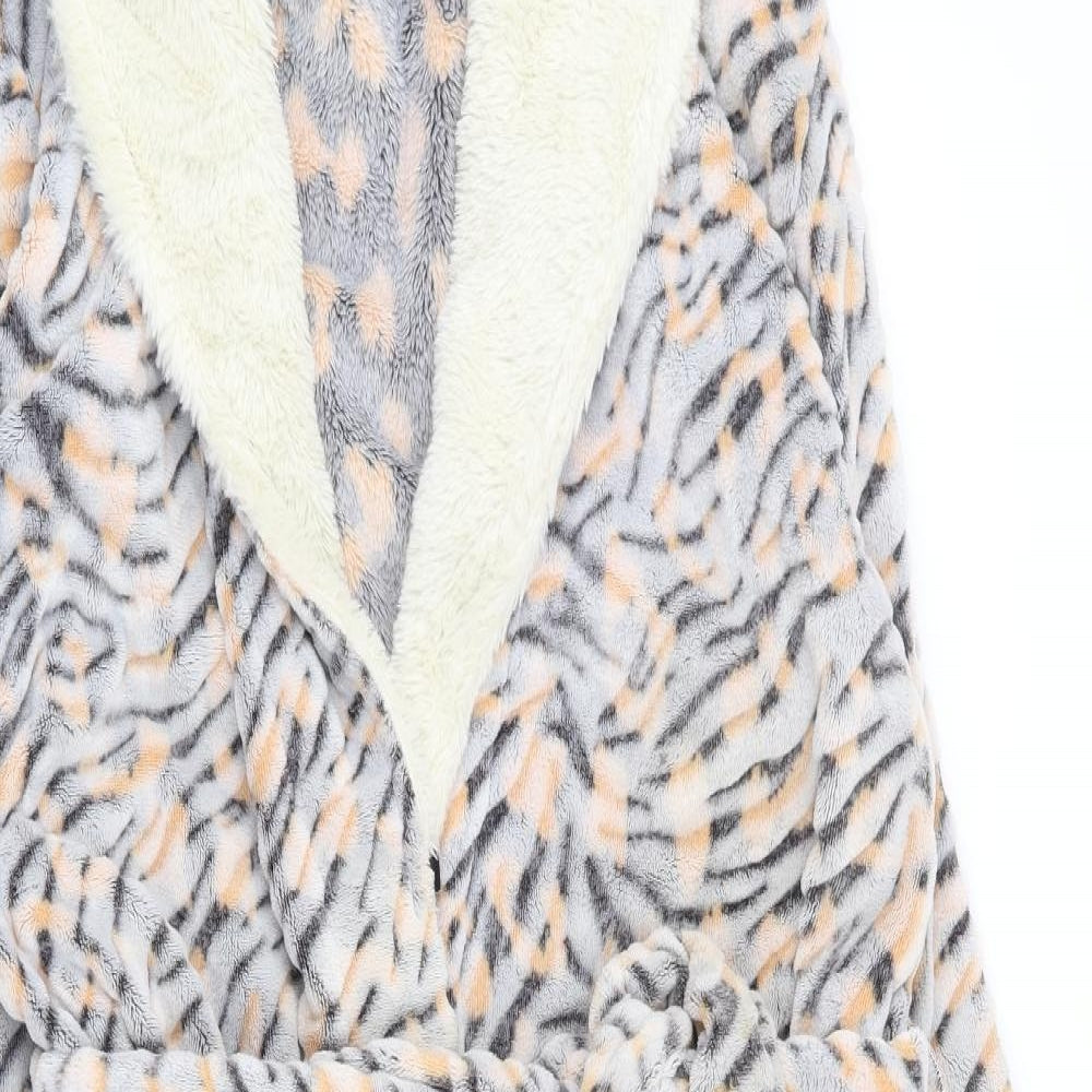 Studio Womens Grey Animal Print Polyester Top Robe Size 12 Tie - Tiger Print
