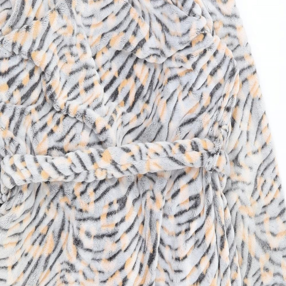 Studio Womens Grey Animal Print Polyester Top Robe Size 12 Tie - Tiger Print