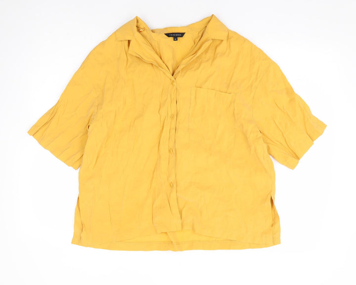 Peacocks Womens Yellow Polyester Basic Button-Up Size 12 Collared - Box Fit Shirt