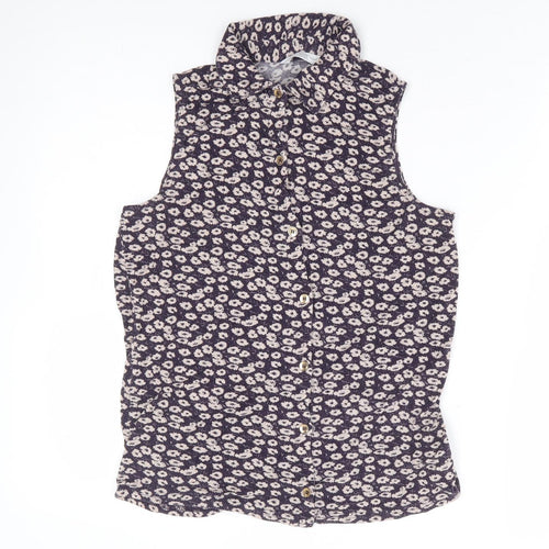 New Look Womens Purple Floral Viscose Basic Button-Up Size 8 Collared
