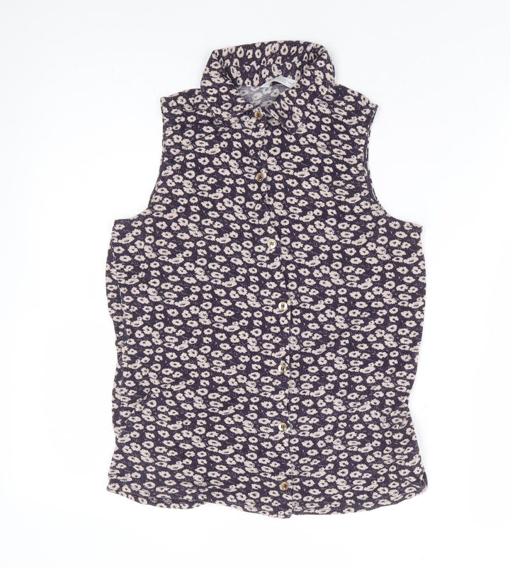 New Look Womens Purple Floral Viscose Basic Button-Up Size 8 Collared