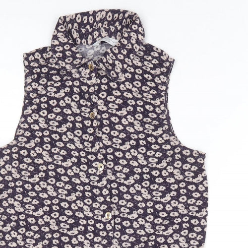 New Look Womens Purple Floral Viscose Basic Button-Up Size 8 Collared