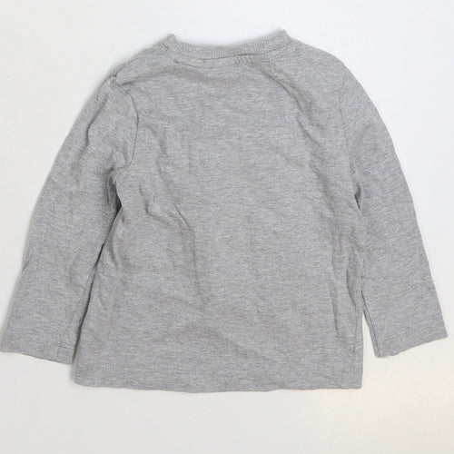F&F Baby Grey Cotton Basic T-Shirt Size 12-18 Months Round Neck Pullover - Christmas Dinosaur