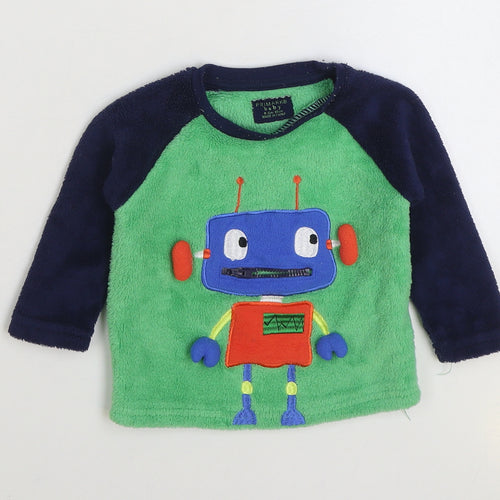 Primark Baby Green Solid Polyester Pyjama Top Size 9-12 Months Pullover - Robot