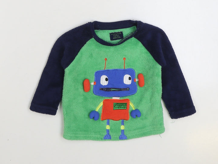Primark Baby Green Solid Polyester Pyjama Top Size 9-12 Months Pullover - Robot