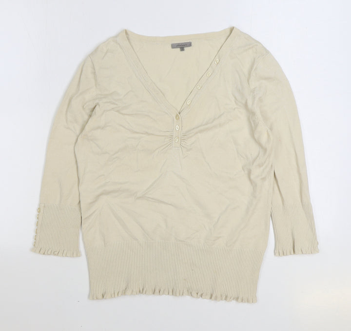 John Lewis Womens Beige V-Neck Viscose Cardigan Jumper Size 14