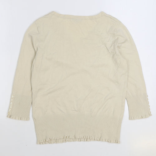 John Lewis Womens Beige V-Neck Viscose Cardigan Jumper Size 14