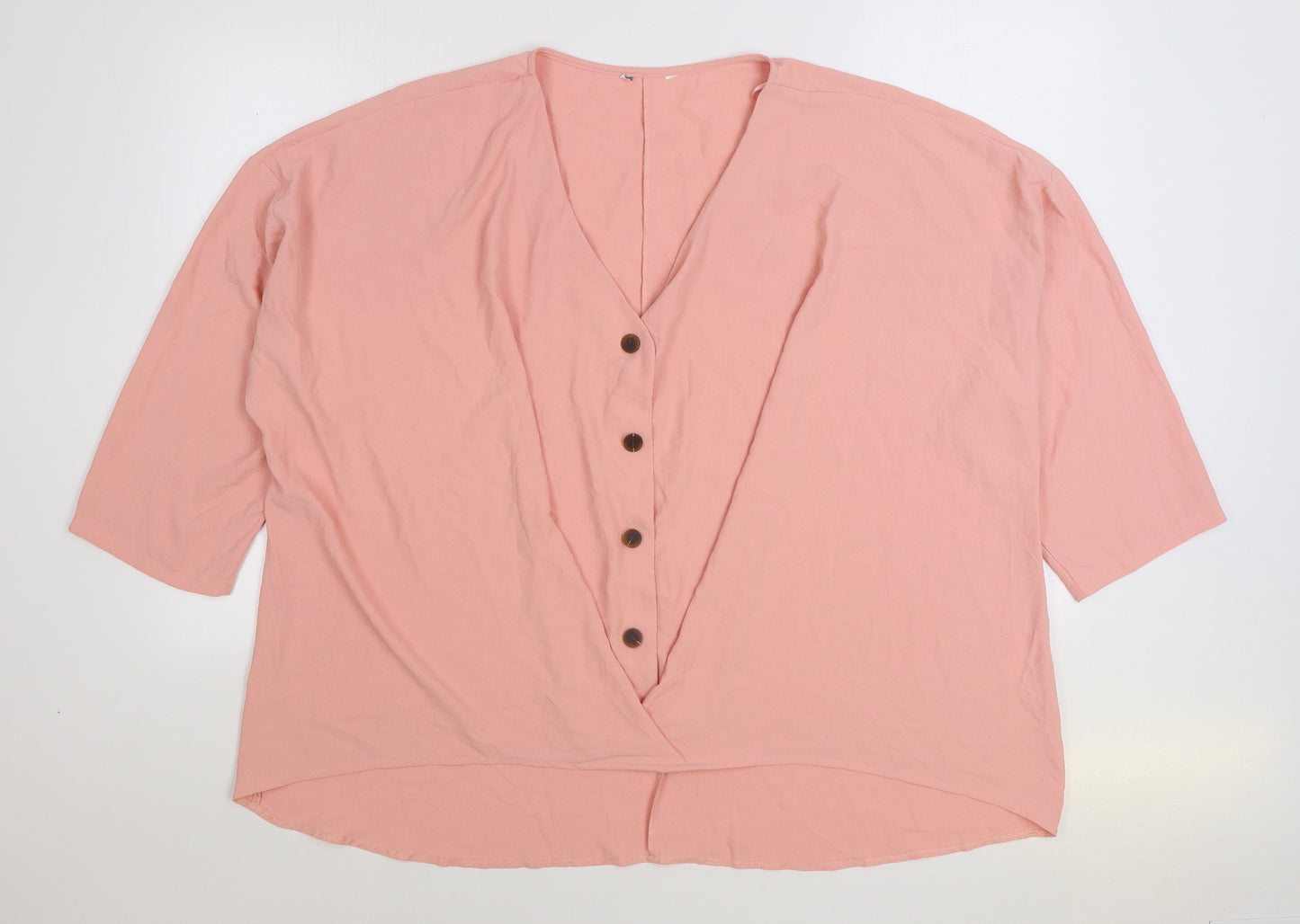 Preworn Womens Pink Polyester Basic Blouse Size 3XL V-Neck