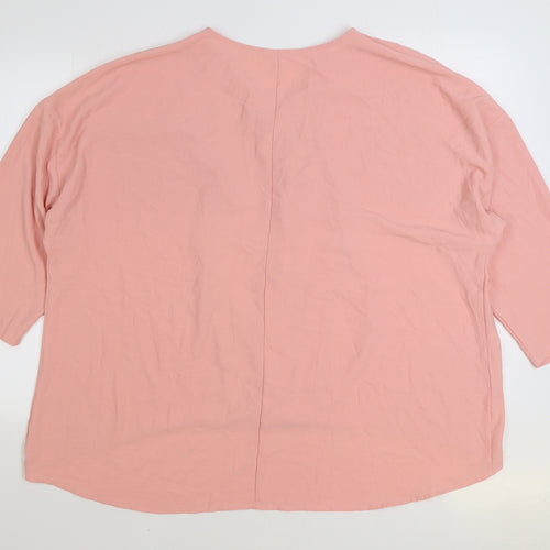 Preworn Womens Pink Polyester Basic Blouse Size 3XL V-Neck