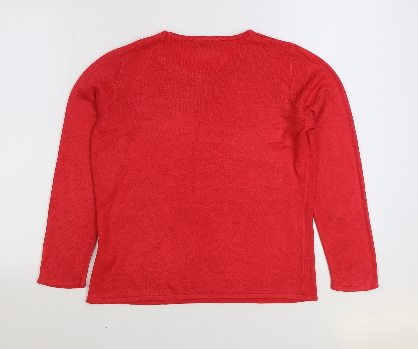 Bonmarché Womens Red Round Neck Acrylic Pullover Jumper Size 12