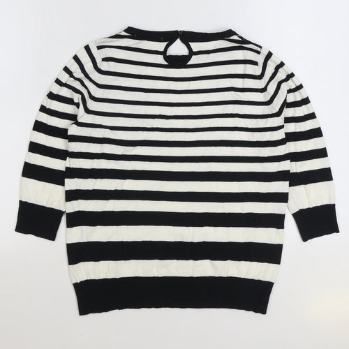 Preworn Womens Black Round Neck Striped Viscose Pullover Jumper Size M - Lace detail