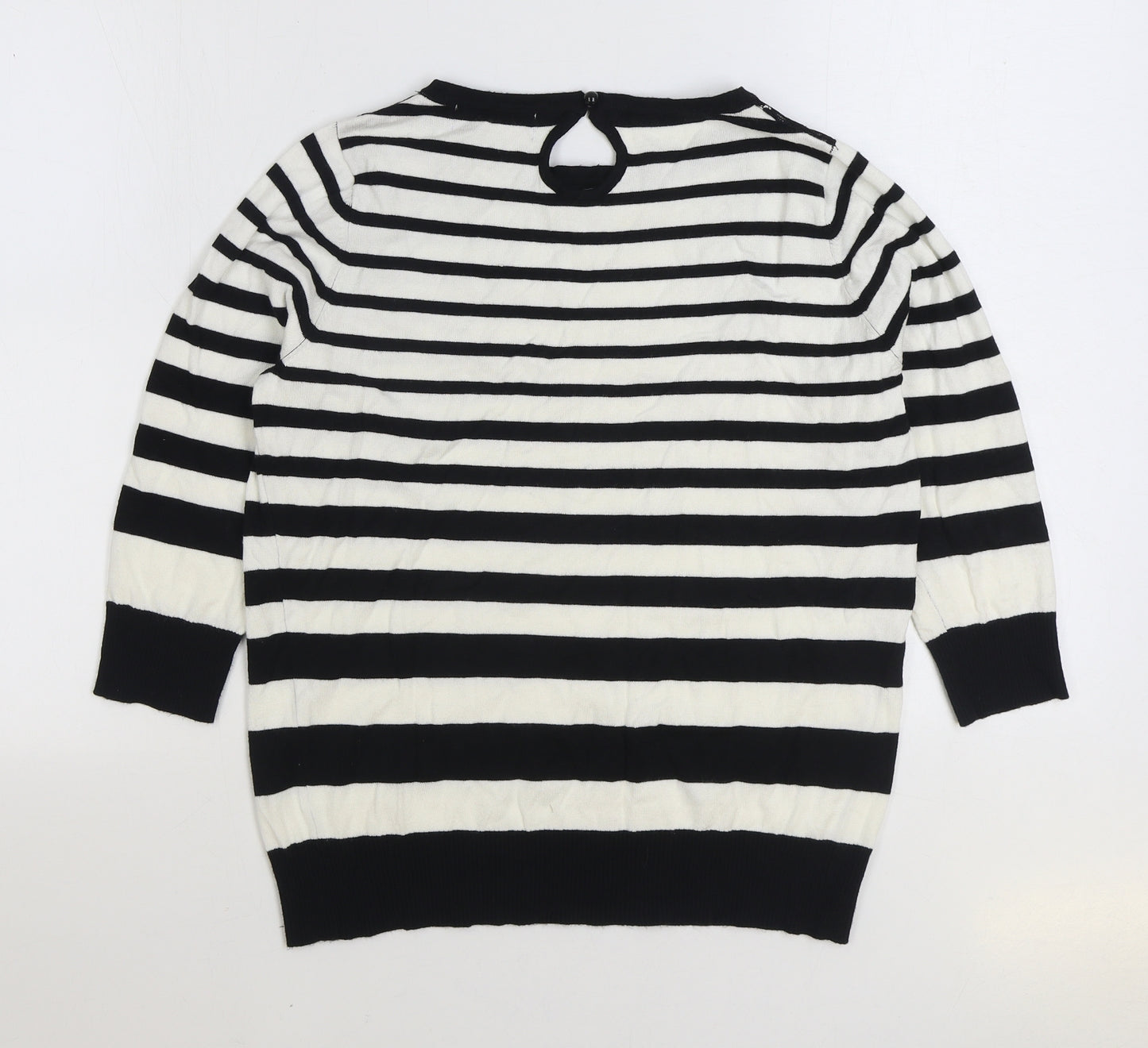 Preworn Womens Black Round Neck Striped Viscose Pullover Jumper Size M - Lace detail