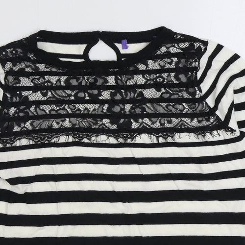 Preworn Womens Black Round Neck Striped Viscose Pullover Jumper Size M - Lace detail
