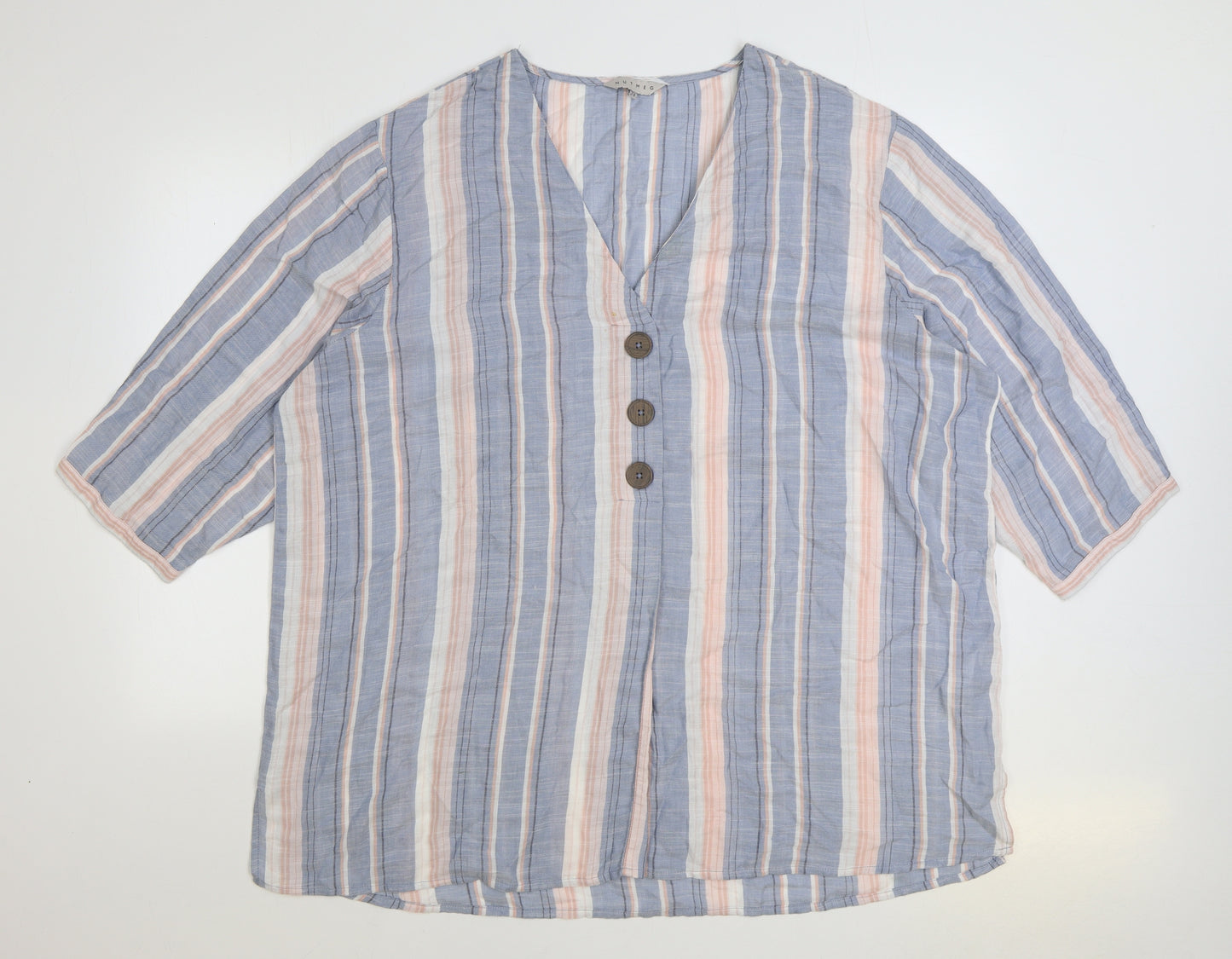 Nutmeg Womens Multicoloured Striped Viscose Basic Blouse Size 24 V-Neck